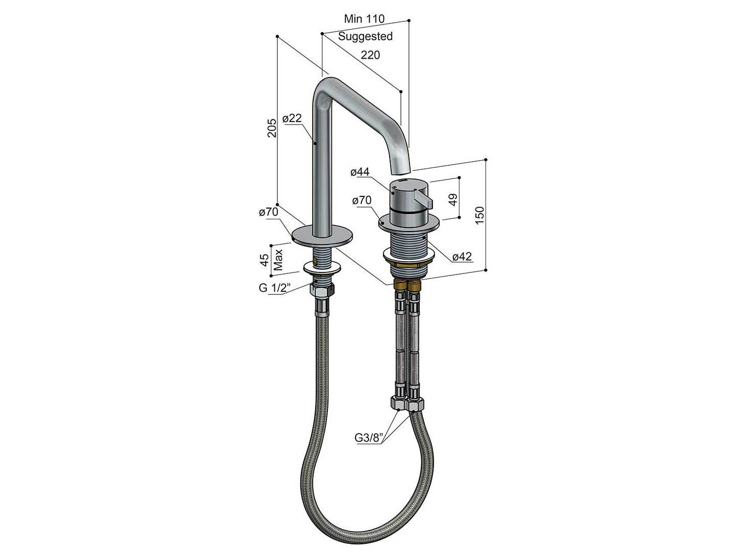 Латунный смеситель для раковины с 2 отверстиями Hotbath Ace ARCH-00045957 - Вид №1