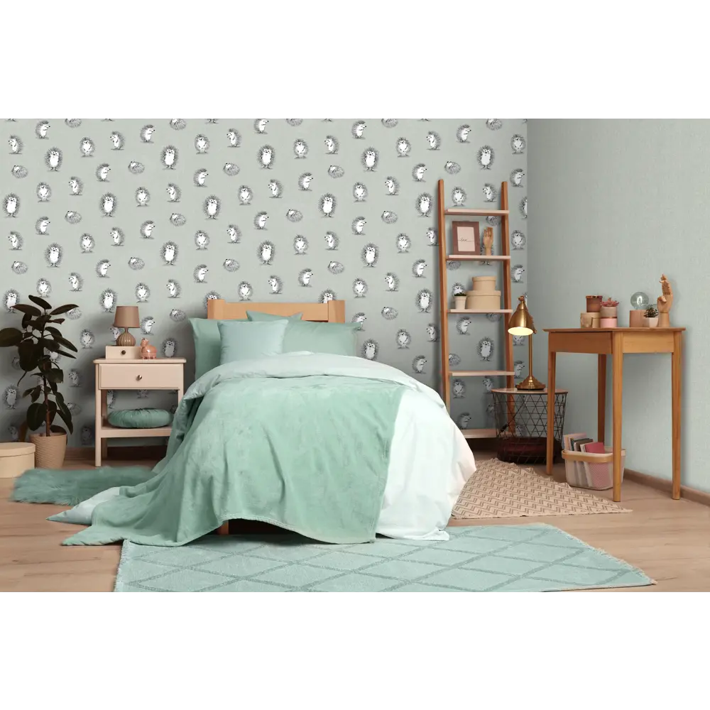 Обои флизелиновые Ateliero Ежики зеленые 1.06 м AT88292-05 Ёжики STLM-2055507 - Вид №4