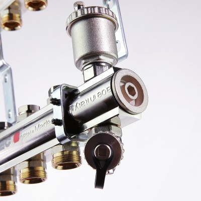 VTc.594.EMNX.0609 Коллекторный блок латунный c термостатическими и балансировочными клапанами Valtec 1", 9 x 3/4", "евроконус"  - Вид №7