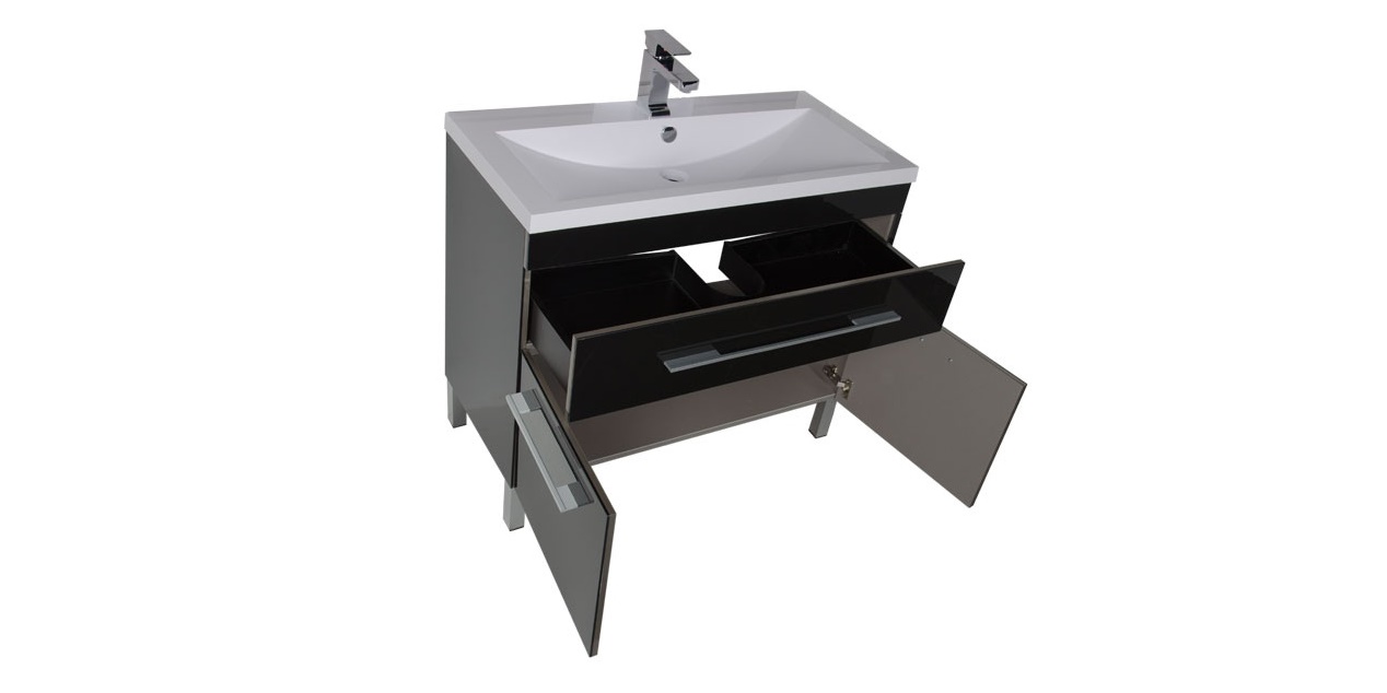 Комплект мебели Aquanet Верона 100 черный (напольный 1 ящик 2 дверцы) 00182943 - Вид №4