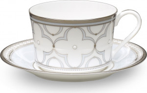 10672923 Noritake Чашка кофейная с блюдцем Noritake Трефолио, платиновый кант 90мл, фарфор Фарфор костяной
