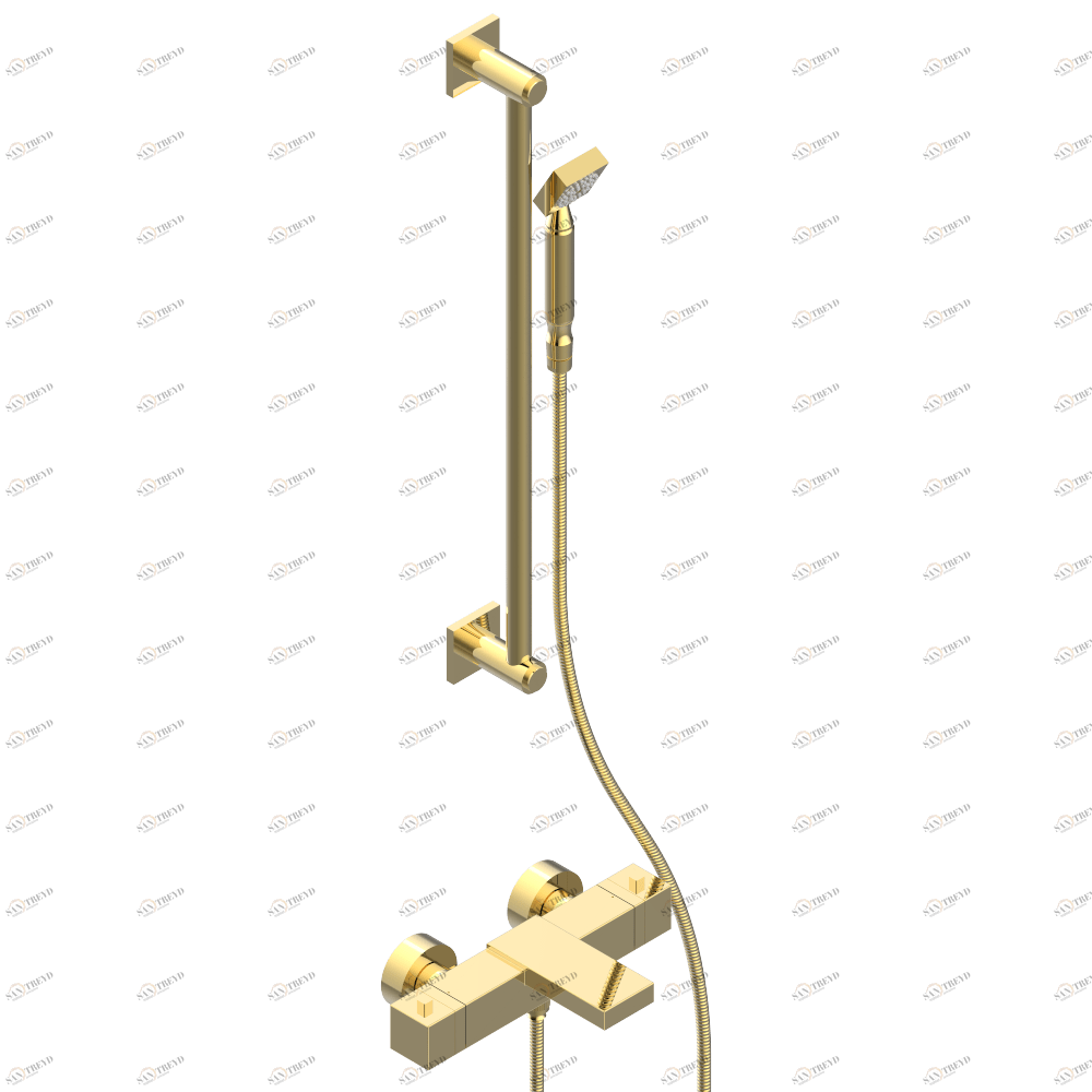 G1U-6510BB Смеситель термостатический для ванны/душа 1/2", межцентровое расстояние 150 мм, душевая штанга, шланг и ручной душ. Thg-paris Beluga с рукоятками Покрытие PVD золотистый цвет G1U 6510BB CAT.F
