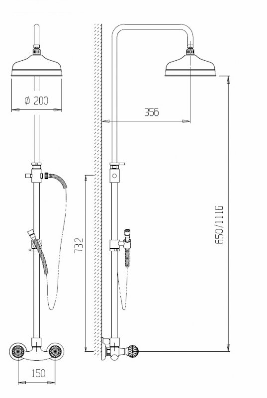 Душевая стойка со смесителем для верхнего и ручного душа CEZARES ATLANTIS-CD-03/24-Sw/M - Вид №1