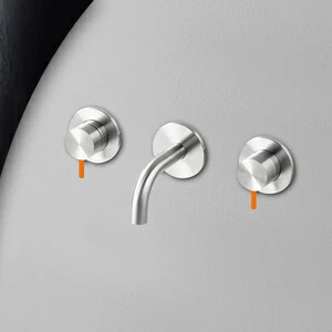 Смеситель для раковины сталь глянцевая с оранжевой ручкой Toki Radomonte TKI27LCIL24