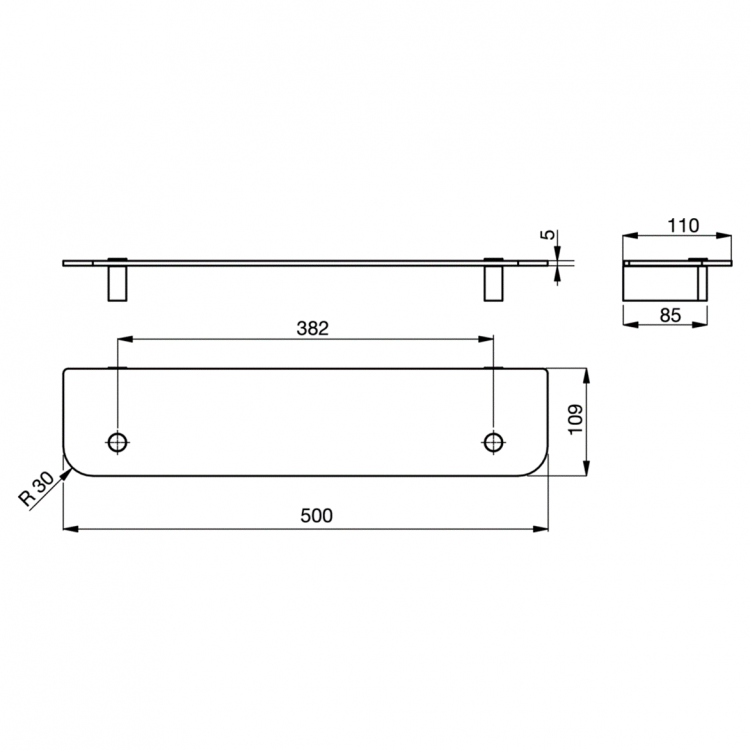 N1392AA Стеклянная полочка 500 x 110 x 40 мм Ideal Standard CONNECT - Вид №2