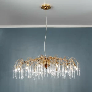 Люстра подвесная со стеклянными подвесками на 10 ламп золотистая Frezia Light 117640 FREZIA LIGHT ДИЗАЙНЕРСКИЕ 00-3953622 Золото;прозрачный
