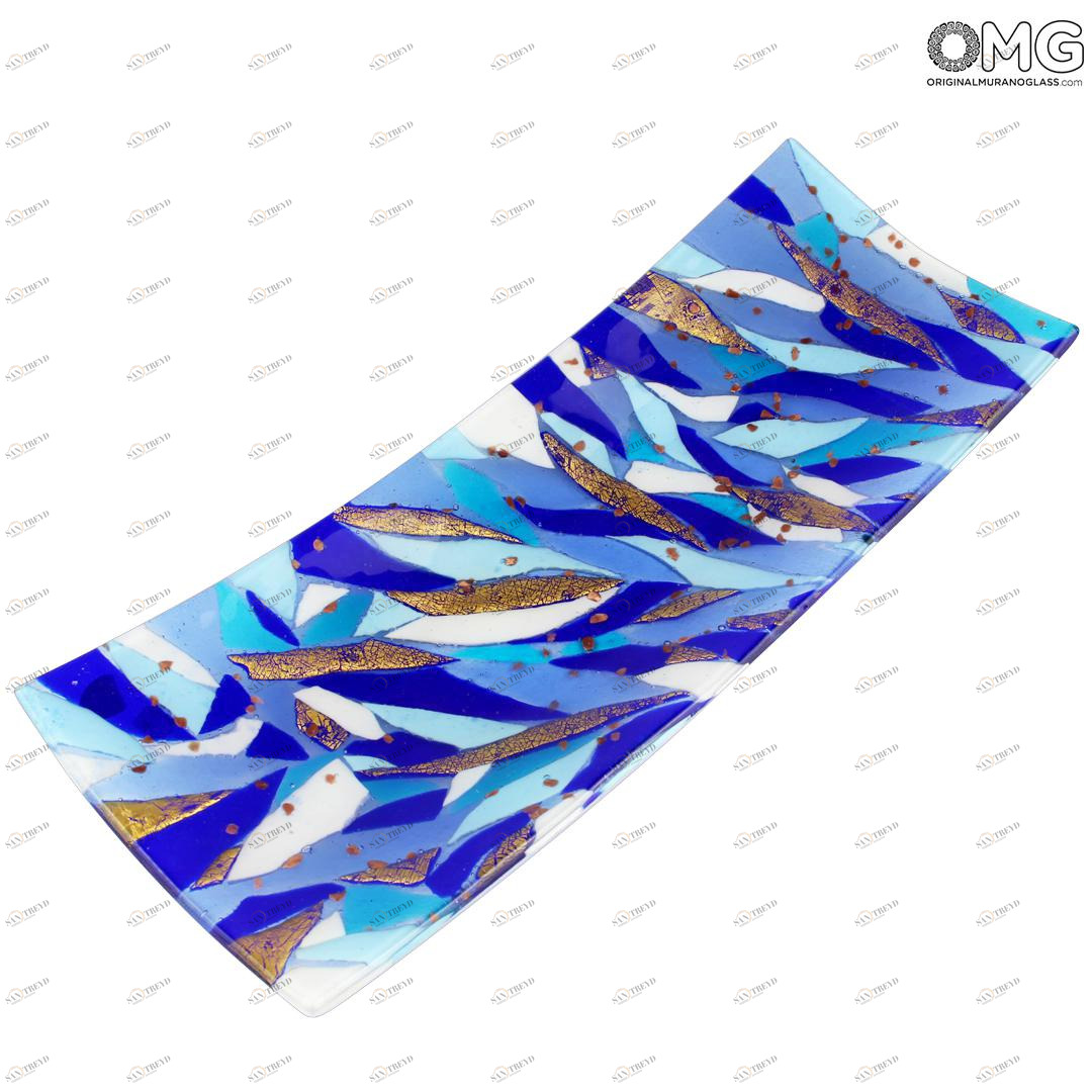 3152 ORIGINALMURANOGLASS Прямоугольное блюдце Нюанс - синее - Original Murano Glass OMG 8 см 