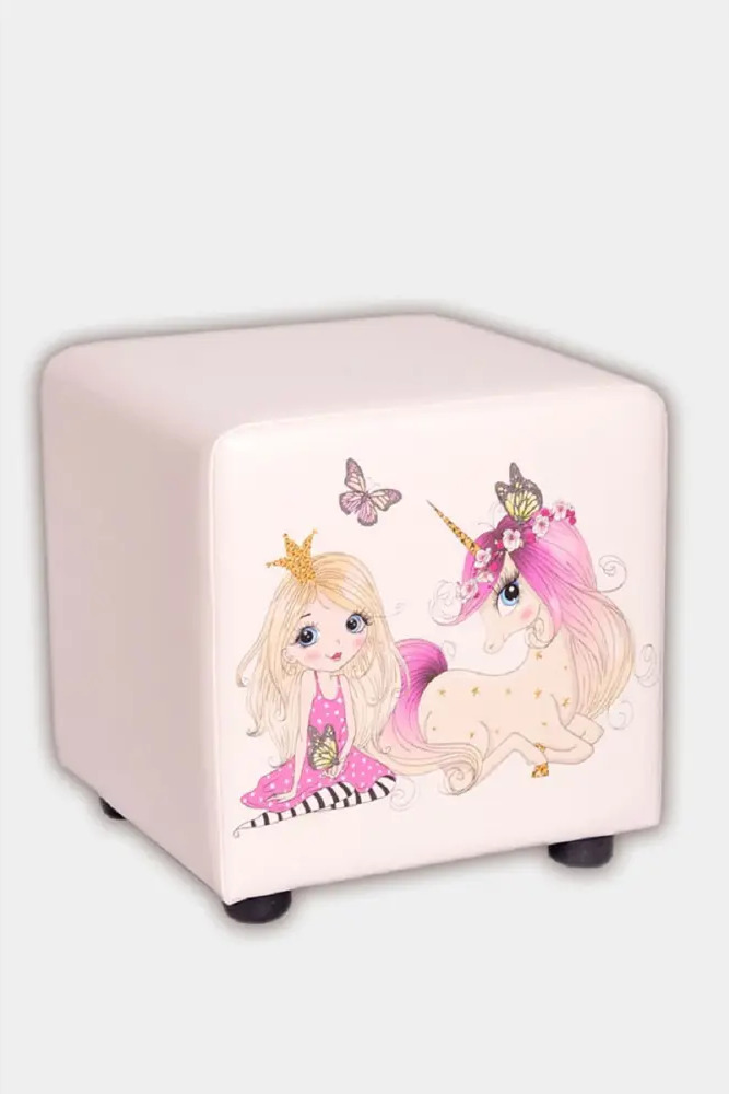 91349372 Пуф Pema kids Принцесса с единорогом 37x38x37 см цвет белый с рисунком STLM-1081856