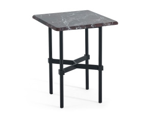 Высокий квадратный металлический журнальный столик с мраморной столешницей