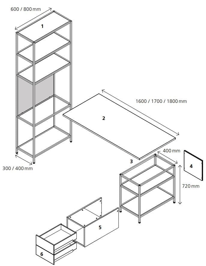 Алюминиевый и деревянный угловой стол с полками raumplus Creo ARCH-00119892 - Вид №2