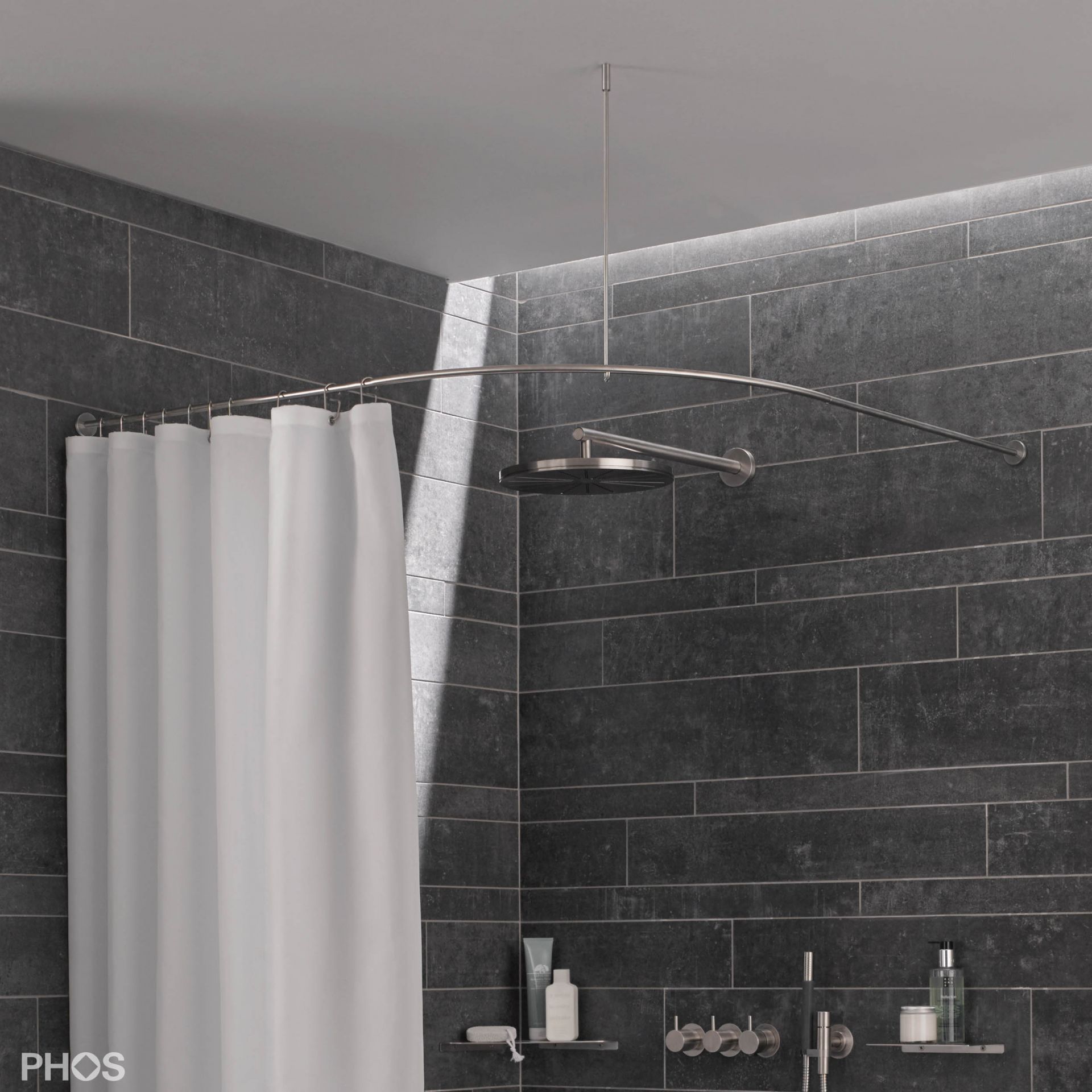 DSB300-850K45 Карниз для душевой занавески четверть круга с радиусом дуги 30 см, 85 x 85 см для приклеивания к стене PHOS 