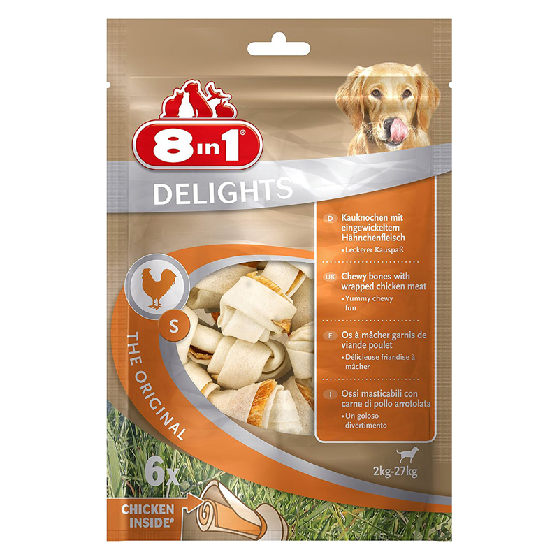 Т0056216 Лакомство для собак DELIGHTS S Косточки для мелких и средних пород 11см (6шт.уп) 8 in 1 8 in 1 Pets 