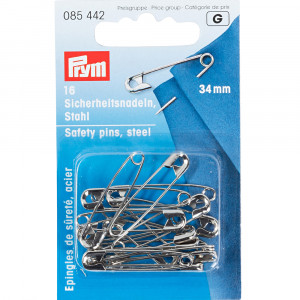085442 Булавки английские 34 мм сталь в блистере 16 шт под серебро, с защитой от ржавчины PRYM