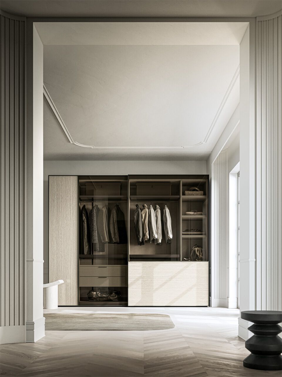 Секционный шкаф из дерева и закаленного стекла с раздвижными дверями Santalucia Mobili NUIT ARCH-00085279 - Вид №5