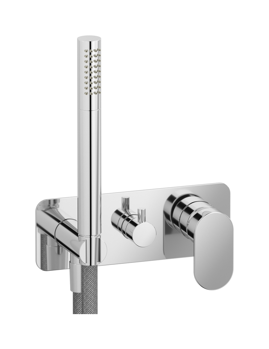 Внешние части встроенного в стену смесителя на 2 потребителя в комплекте с душевым гарнитуром. WE ARE IB k2313cc Chrome K2