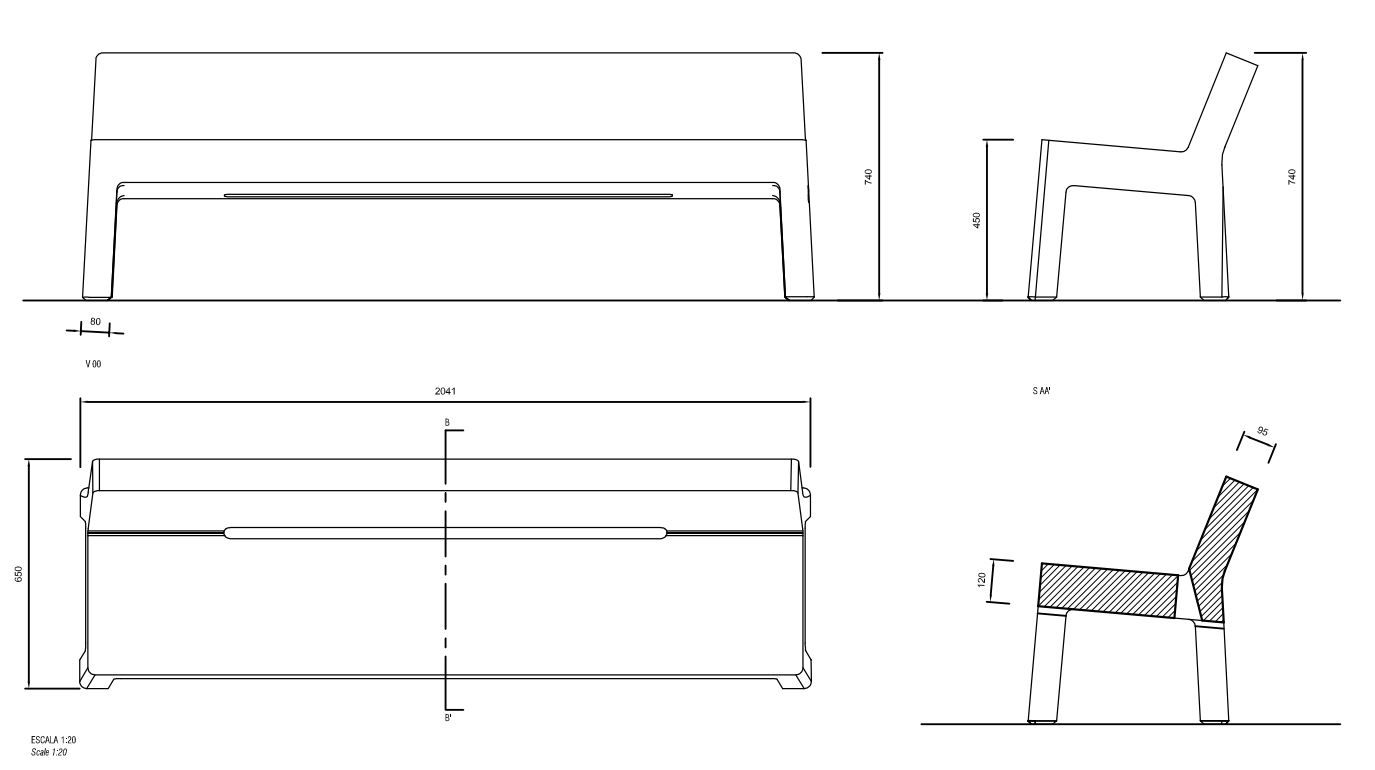 Бетонная скамья со спинкой amop Lugarcomum ARCH-00007044 - Вид №2