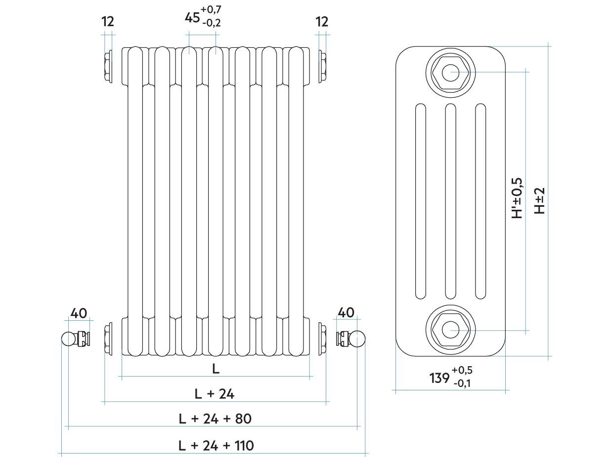 4-столбчатый стальной трубчатый радиатор Irsap тезис ARCH-00021373 - Вид №4