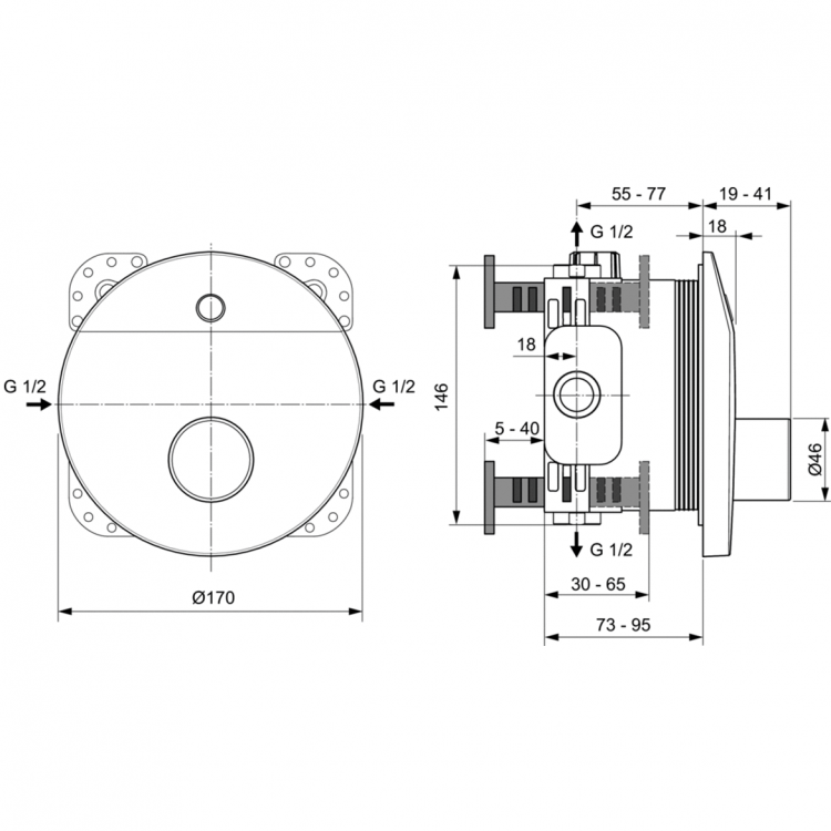A6158AA Встраиваемый смеситель для душа со смешиванием Ideal Standard CERAPLUS - Вид №2