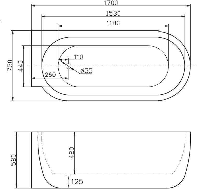 Акриловая ванна BelBagno BB11-1700R  - Вид №2