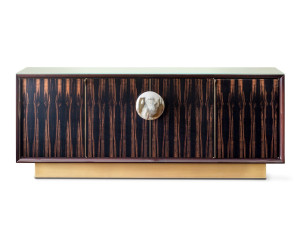 Шкаф из черного дерева с дверцами, ящиками и встроенным освещением