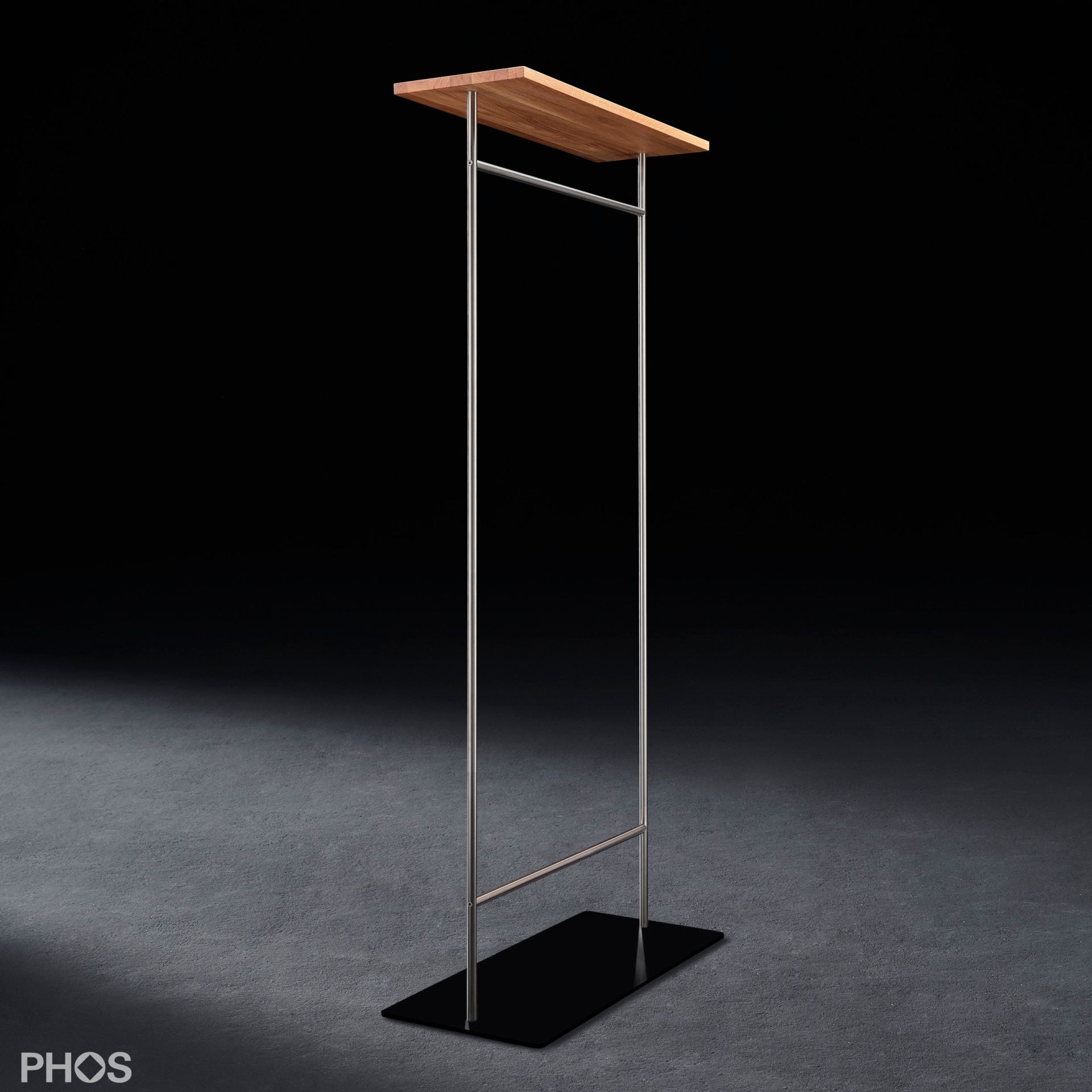 GST2-Eiche-BPS Двойной шкаф с гладкой штангой для одежды и полкой из дуба, основание: черное. PHOS 