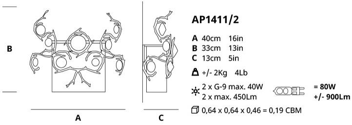 Serip Галогенный бра из бронзы с кристаллами Diamond Ap1411/2 - Вид №1