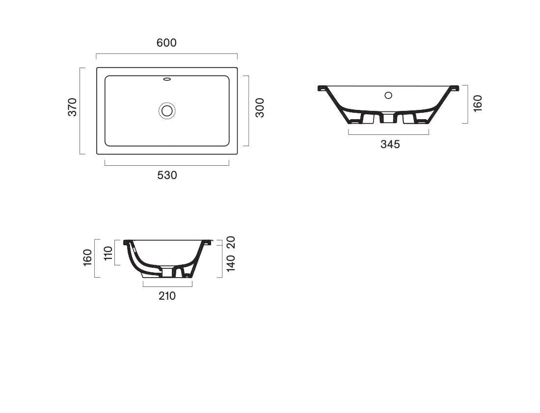 Встраиваемый однорядный прямоугольный умывальник CERAMICA CATALANO ноль ARCH-00021262 - Вид №1