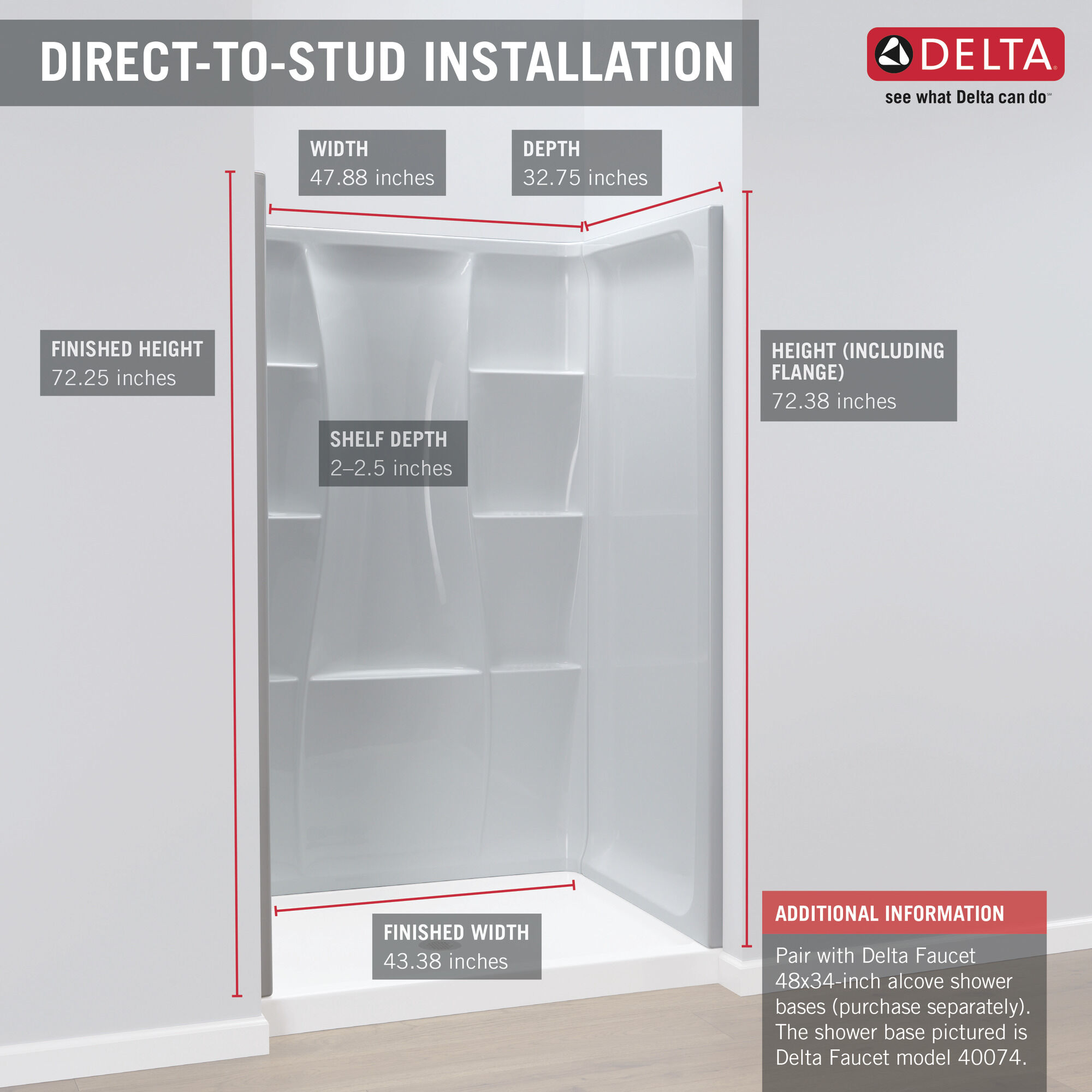 Настенный душевой комплект 48 "X 34" Delta Faucet 40084 - Вид №5