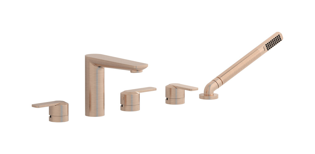 Смеситель на бортик ванной на 5 отверстий с дивертером и душевым гарнитуром. WE ARE IB c6396sr Brushed Rose Gold C-67