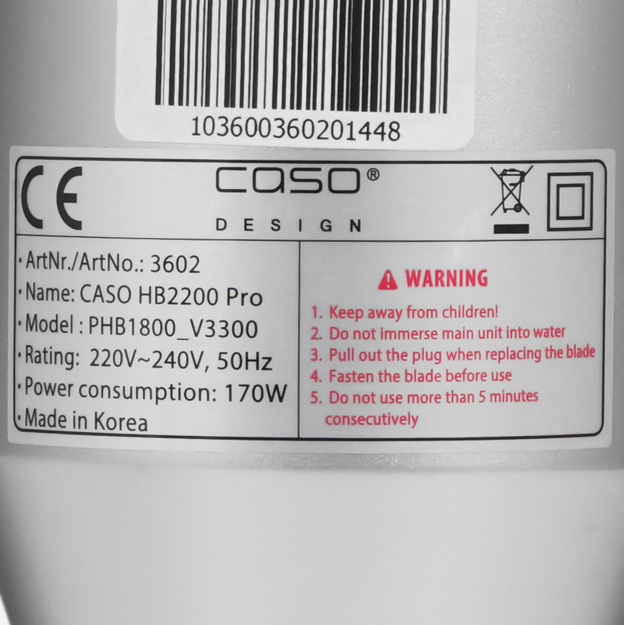 5354470 Блендер погружной CASO HB 2200 Pro серебристый STDN-0148072 - Вид №4