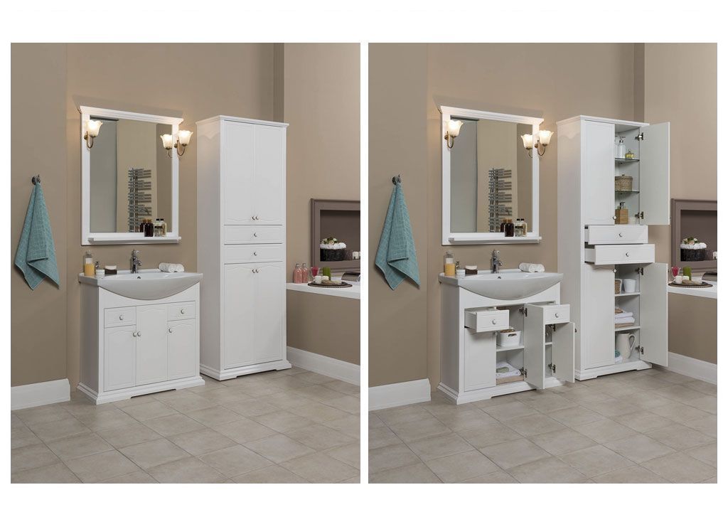 Шкаф-пенал для ванной Aquanet Лагуна 70 белый 00175396 - Вид №4