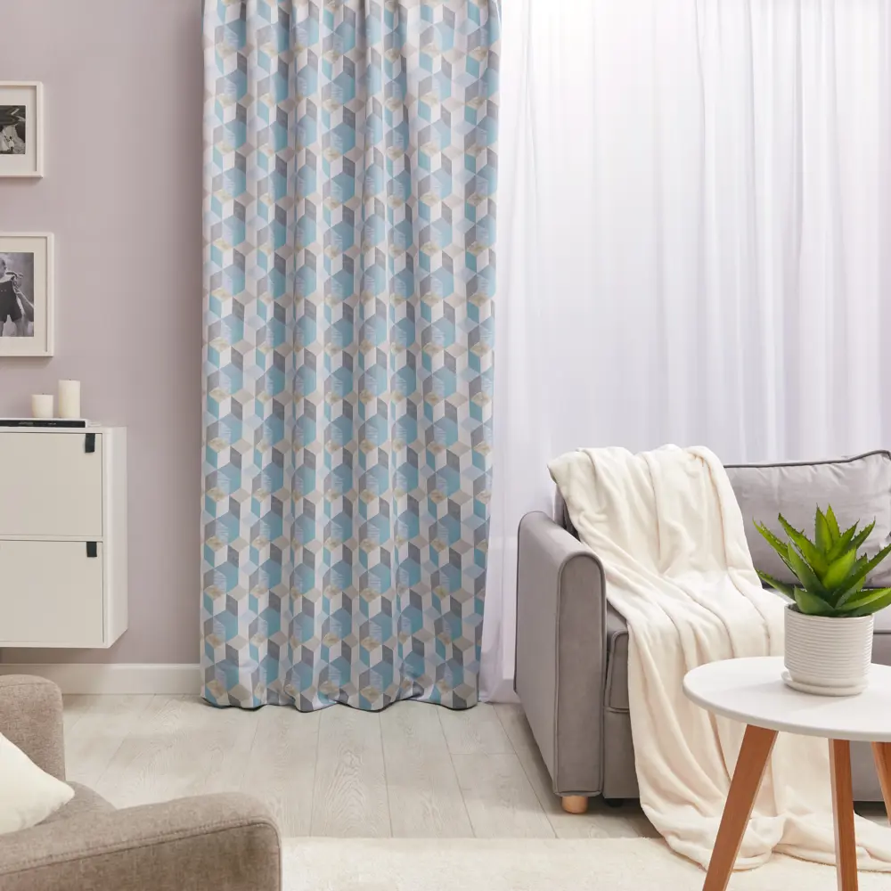 Штора на ленте Футуризм 145x260 см цвет голубой SEASONS STLM-2118492