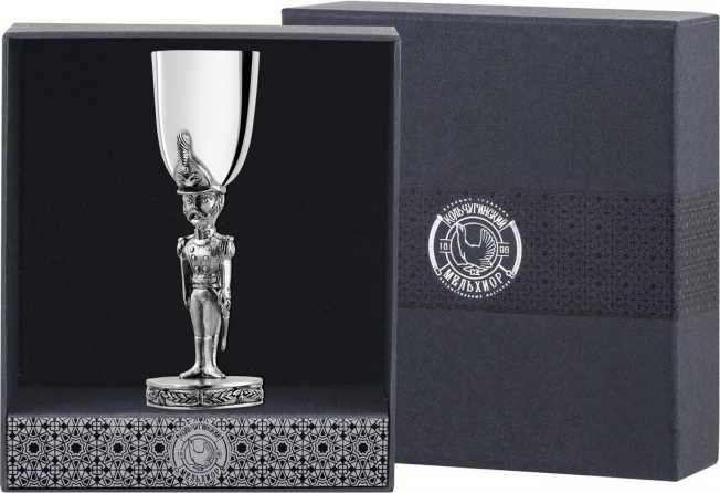 10643609 Кольчугино Рюмка "Солдатик" посеребренная полиров. с черн.+футляр 000000, -? Посеребрение 