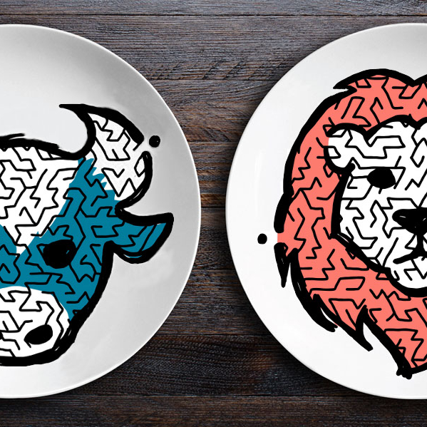 O001 Набор тарелок зоолаб - бык/лев BadLab 