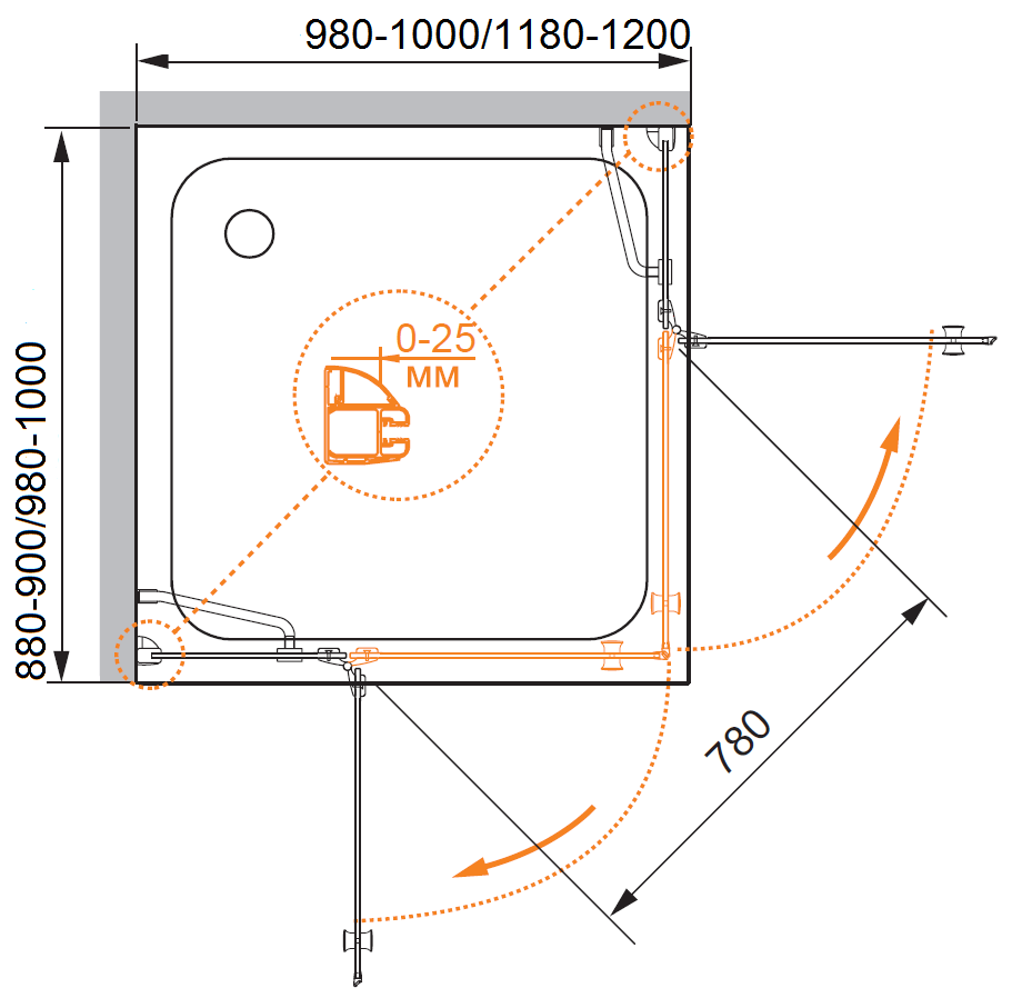 Душевой уголок CEZARES VERONA-W-AH-2-120/100-P-Cr-R - Вид №4