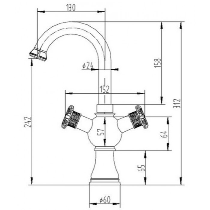 Zorg A 2007U-BR смеситель для умывальника Смеситель для кухни Zorg 242 х 130 мм  - Вид №2