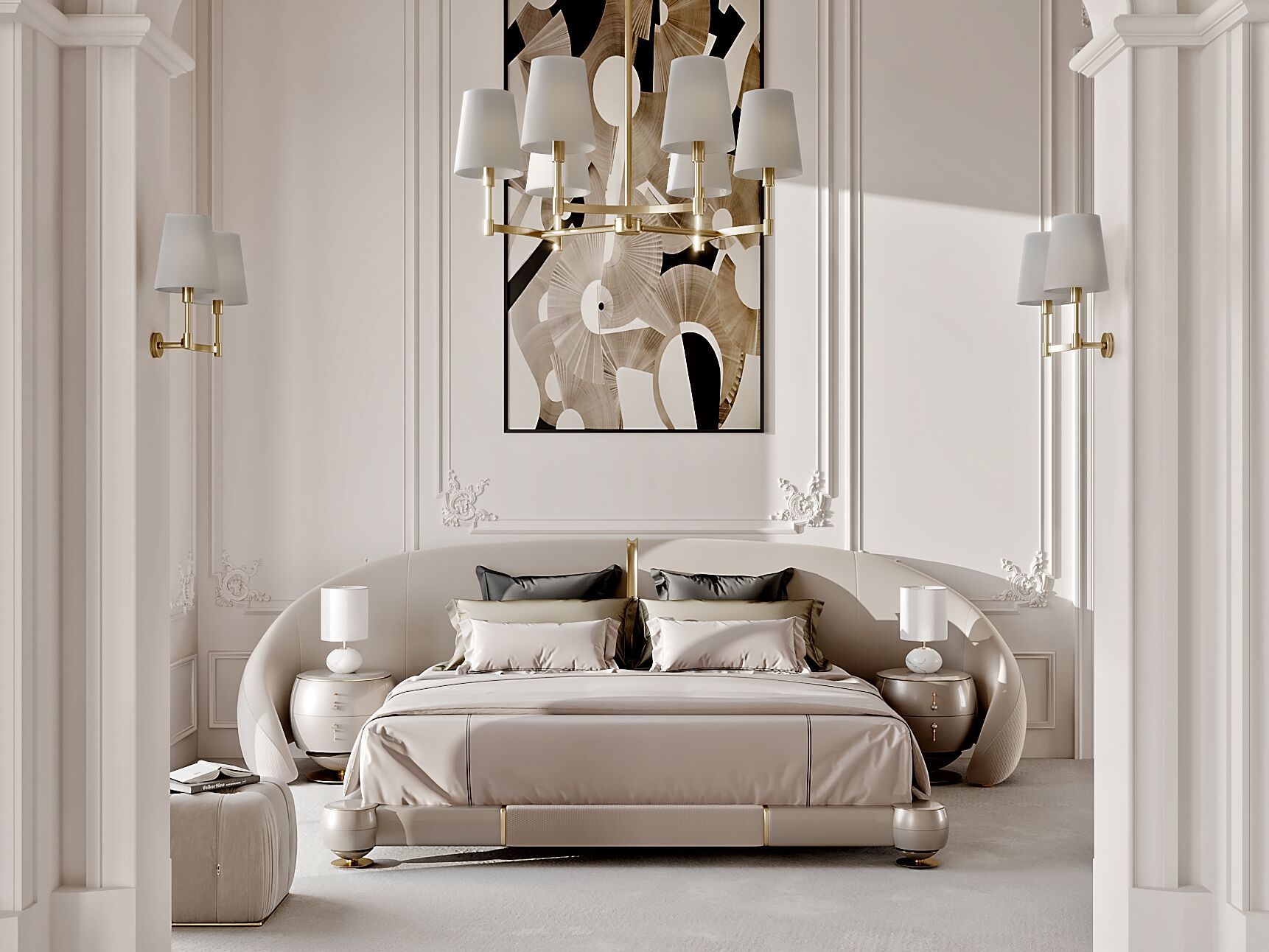 Двуспальная кровать из ткани с мягким изголовьем Zebrano Phaselis ARCH-00034589 - Вид №1