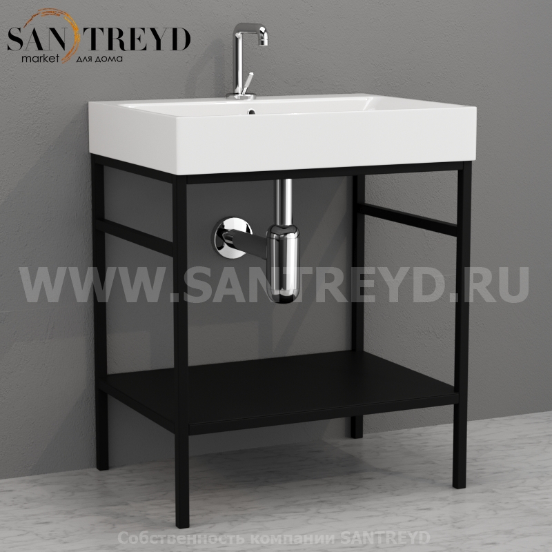 924131 Cento напольная структура из стали, с металлической полкой черной матовой 60 см Kerasan Cento Италия