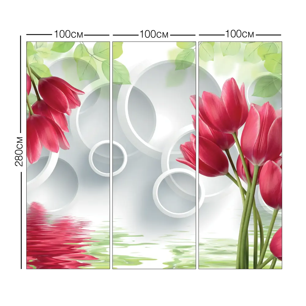 Фотообои 3D Flizart «Красные тюльпаны», флизелиновые, 300x280 см FBRUSH STLM-2196694 - Вид №4