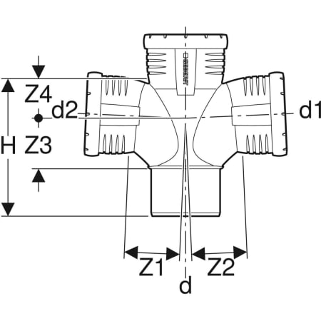 393.665.14.1 Крестовина со смещенным впуском Geberit Silent-Pro 87,5° Geberit  - Вид №3