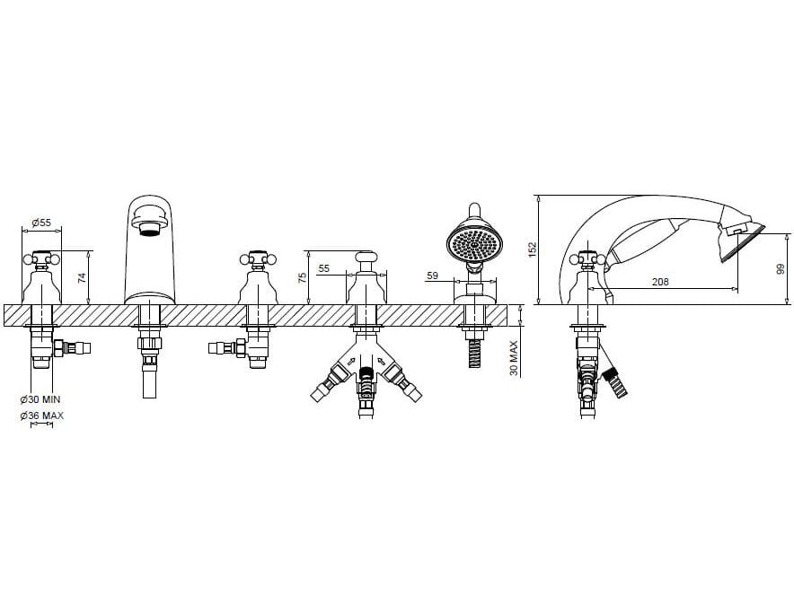 Хромированный латунный кран с 5 отверстиями Bugnatese Lady ARCH-00001405 - Вид №1