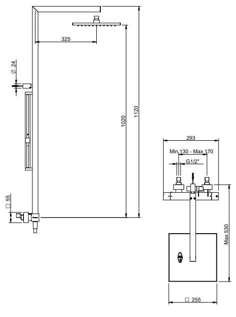 Латунная настенная душевая колонна с душем Rubinetterie Treemme X-Change_Mono ARCH-00070929 - Вид №2