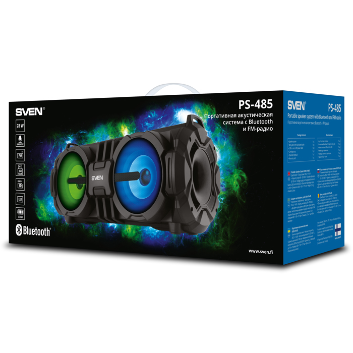 SV-017408 ps-485, черный (28 вт, bluetooth, fm, usb, microsd, led-дисплей, 2х2000ма*ч) Sven Santreyd  - Вид №8