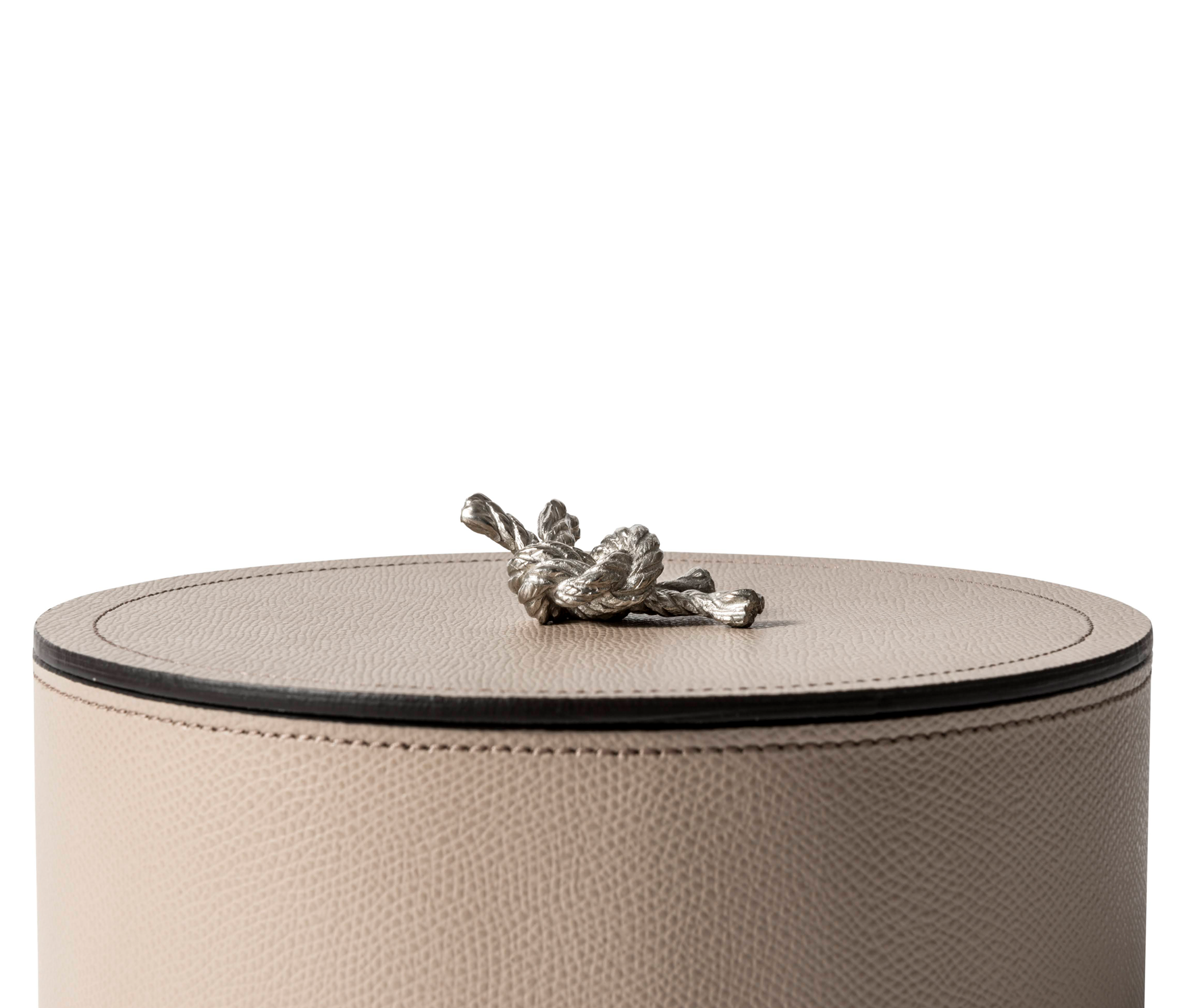 Круглая шкатулка Thalia - Ø 17XH8 см / металл-хром / ari-leather_taupe Pinetti 00.1124.037.048 - Вид №2