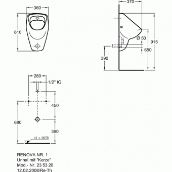 235320000 Настенный писсуар, уринал с мушкой Keramag  - Вид №1