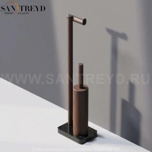 Agape DOT LINE Конструкция с функцией держателя для туалетной бумаги с туалетныи ершом под коричневый дуб на подставке из черного мрамора ADTL0460.RUN