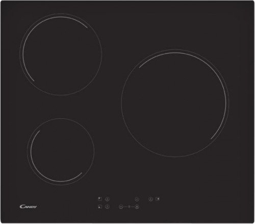 CH63CT Электрическая, стеклокерамическая электрическая варочная панель шириной 60 см. "автоматика закипания". индикация остаточного тепла. таймер. 10 ступеней нагрева. 6 уровней безопасности. рамка: без рамки Candy Santreyd 