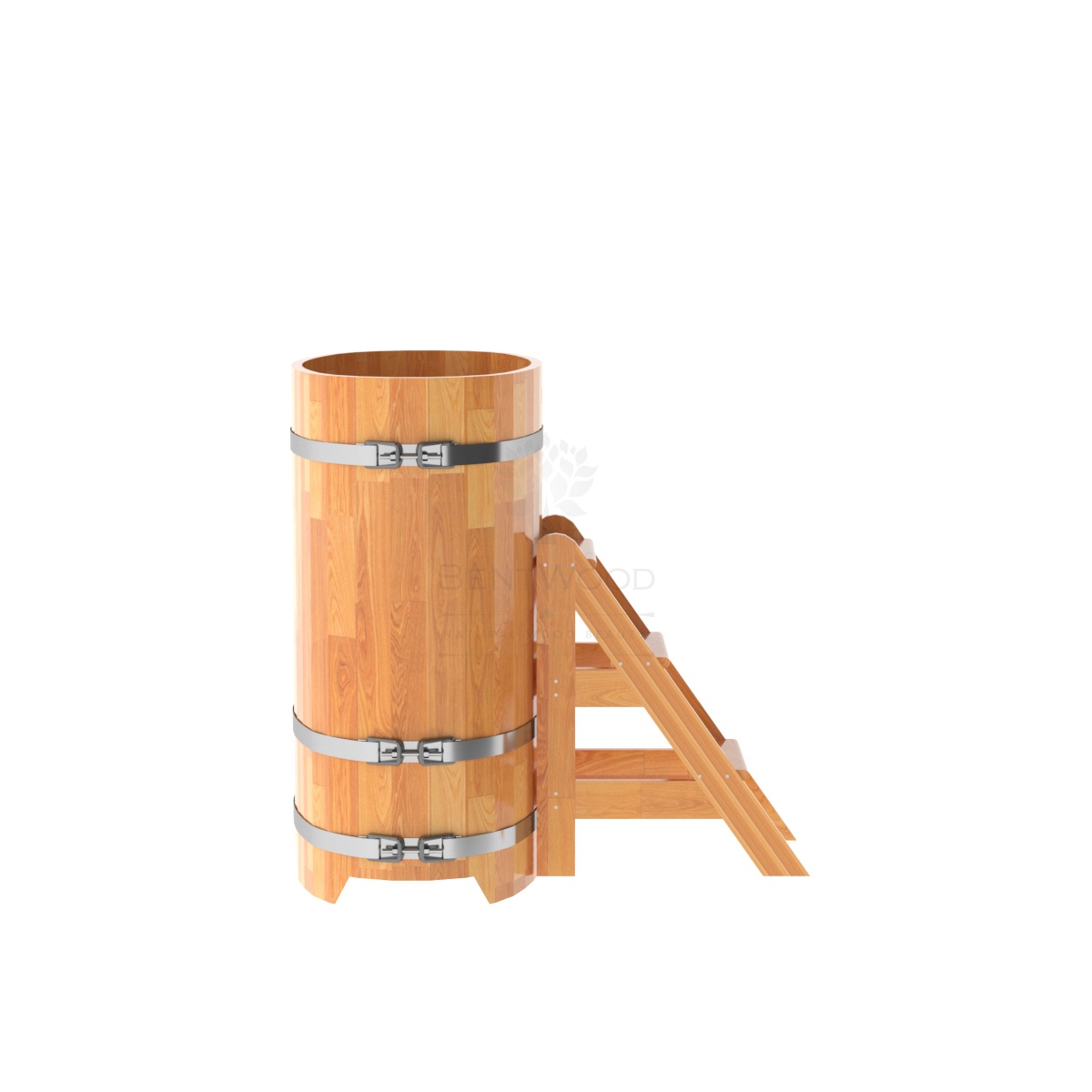 1489 Купель овальная из сращенных ламелей лиственницы 0,59х1,06х1,2 натуральная Alyarus  - Вид №2