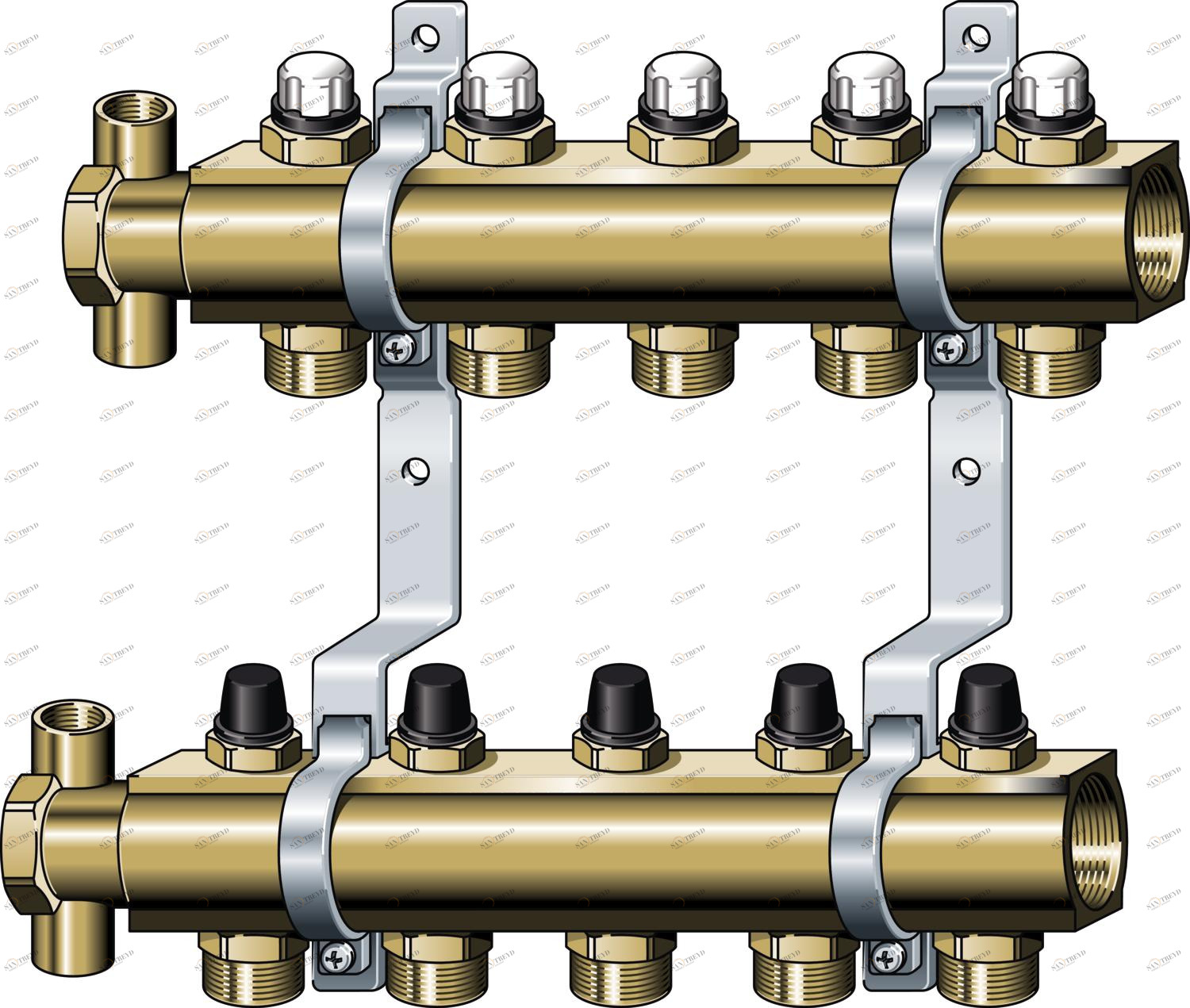 345 037 1) Модель 1002 Трубопроводные системы  Fonterra панельное отопление  Коллекторы  Латунь Santreyd 