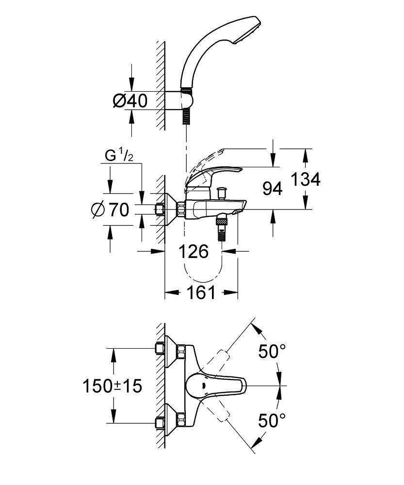 33302001 Смеситель для ванны Grohe Eurosmart хром - Вид №1